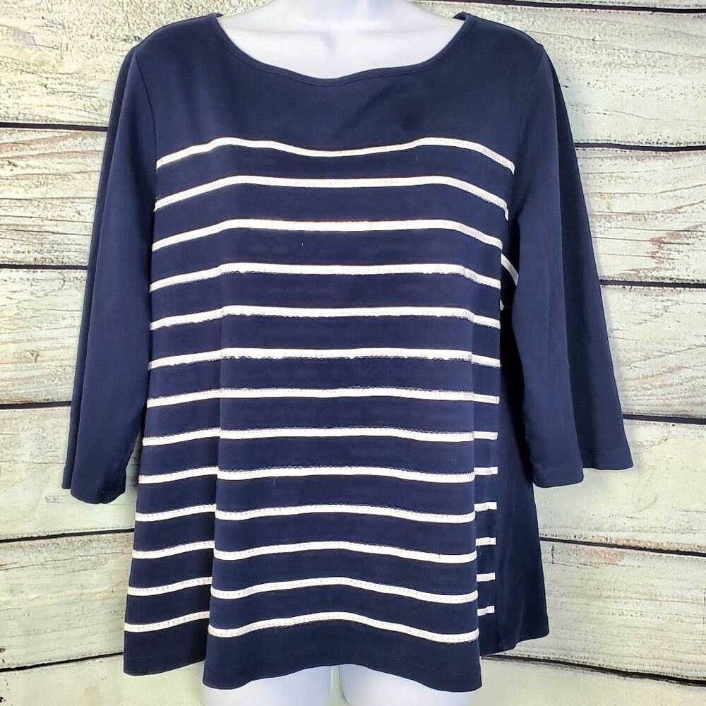 Christopher & Banks Women’s Navy Blue Striped 3/4 Sleeve Top Size XL 100% Cotton